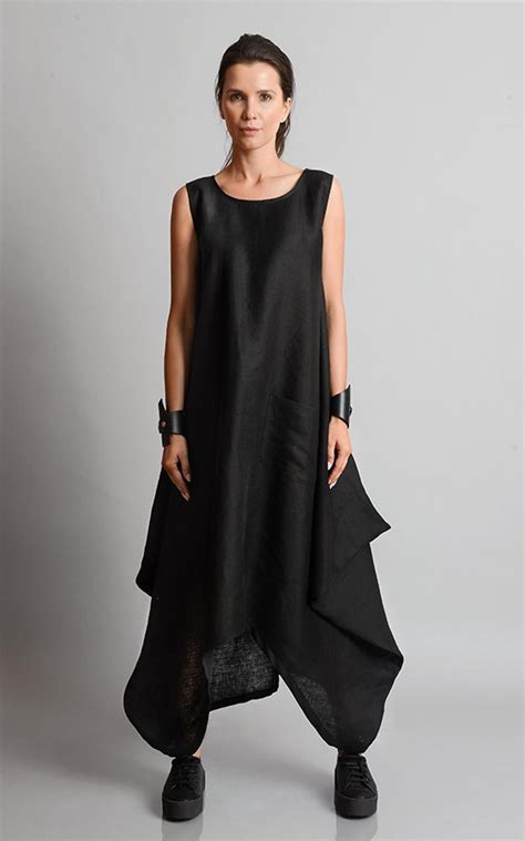 Black Maxi Dressplus Size Linen Dressasymmetric Black Etsy Plus