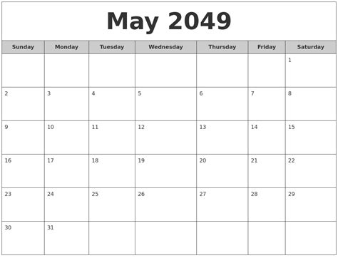 May 2049 Free Monthly Calendar
