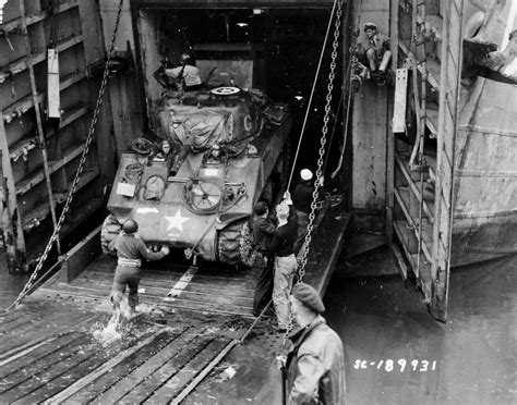 2nd Armored Division M4 Sherman Debarks Lst Normandy June 1944 World