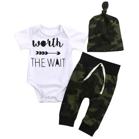 3pcs Set Newborn Baby Clothes Camouflage Kids Suit Wait The Wait Baby