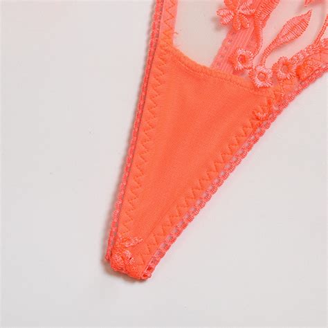 Fluorescent Orange Erotic Lingerie Embroidered Lingerie Set Etsy