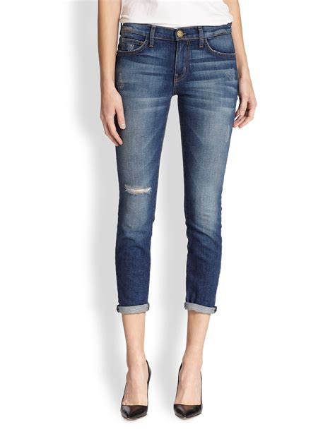 Lyst Current Elliott The Stiletto Distressed Cropped Skinny Jeans In Blue