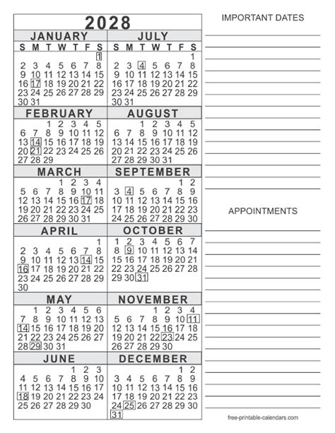 2028 Calendar 5 Free Printable Calendars