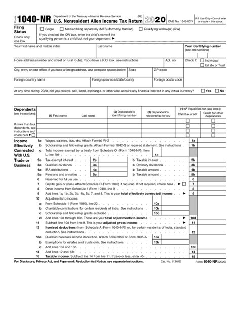 2020 Form Irs 1040 Nr Fill Online Printable Fillable Blank Pdffiller