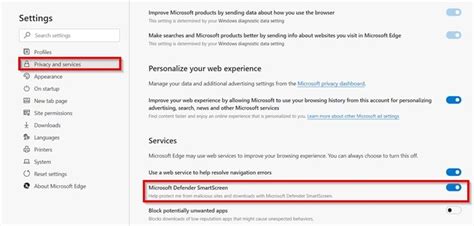 Microsoft Edge Security Settings