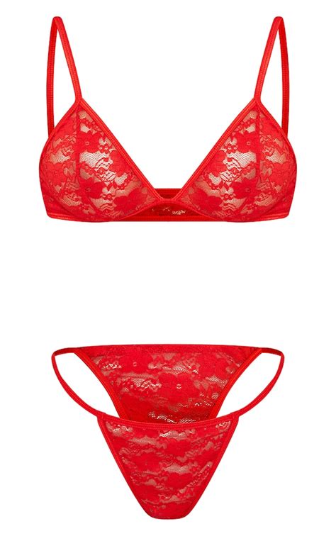 Red Basic Lace Lingerie Set Lingerie Prettylittlething Ire