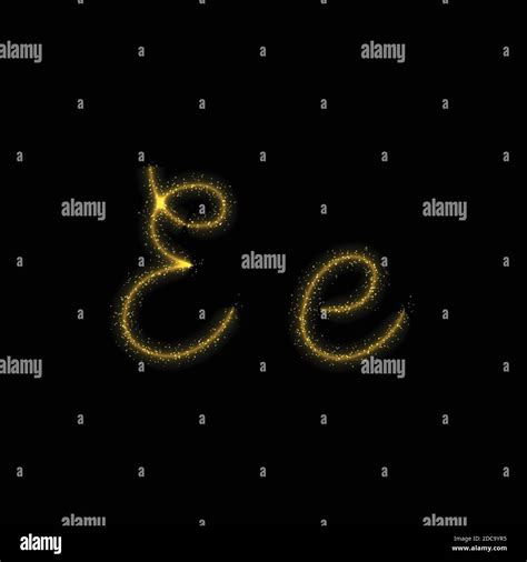 Gold Glitter Letter E Star Sparkle Trail Font On Dark Background Stock