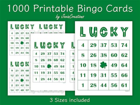 1000 Lucky Bingo Cards 1 2 And 4 Per Page Instant Etsy