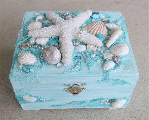 Turquoise Shell Box Shell Jewelry Box Treasure Box Trinket Box Sea