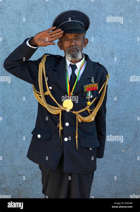 Veteran From The Italo Ethiopian War In Army Uniform Saluting Addis