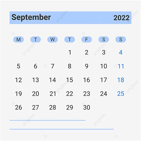 September Calendar Vector Png Images September 2022 Calendar In Blue