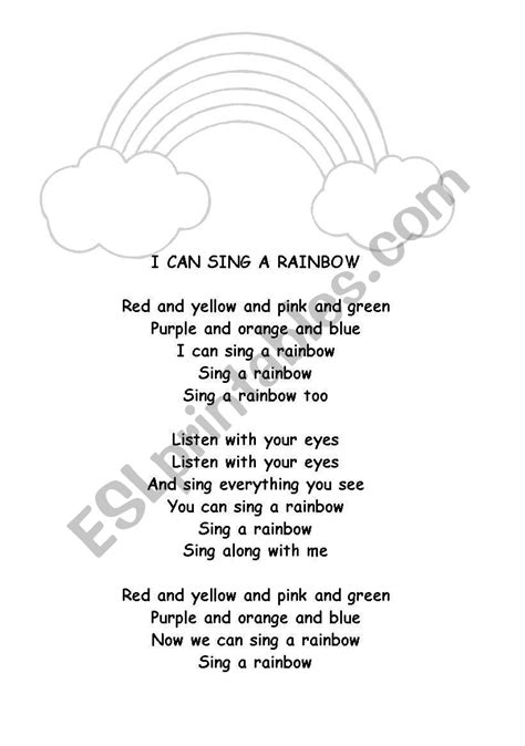 I Can Sing A Rainbow Esl Worksheet By Helsby1985