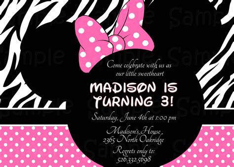 Visit our diy baby shower crafts page for more fun projects. Pink Zebra Minnie mouse Birthday, Baby Shower Invitation ...