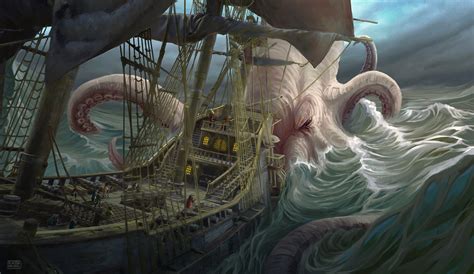 Fantasy Art Kraken Ship Tentacles 3000x1740 Wallpaper Wallhavencc