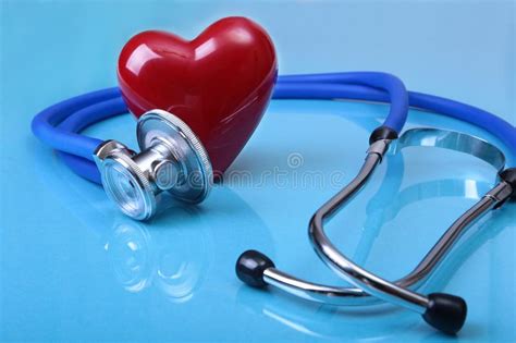 Medical Stethoscope And Red Heart Isolated On Mirror Background Stock
