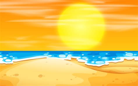 A Beach Sunset Scene 474684 Vector Art At Vecteezy