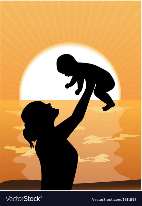 Mother And Child At Sunset Royalty Free Vector Image