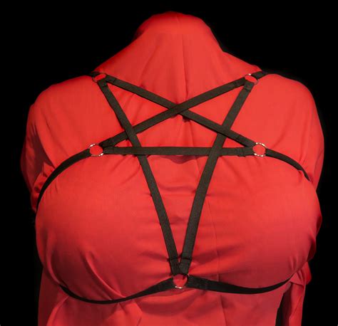 black plus size pentagram body harness with custom sizing cage lingerie open bra bdsm sexy