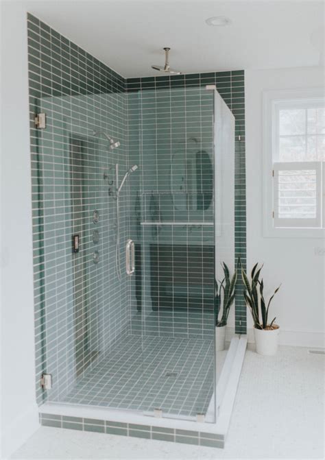 Green Shower Tile And Hexagon Floor Tile Bathroom Fireclay Tile