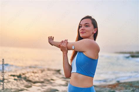 Satisfied One Fitness Slim Diabetic Patient Woman Doing Hands