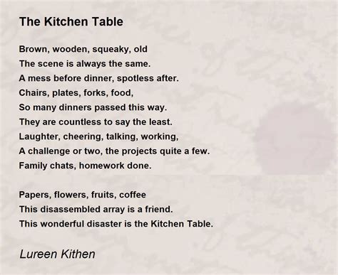 Kitchen Table Poem Things In The Kitchen