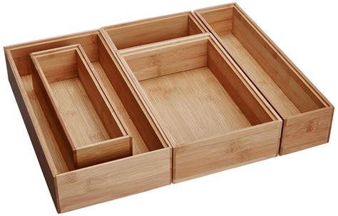 Lipper International 88005 Bamboo Wood Drawer Organizer Boxes Assorted