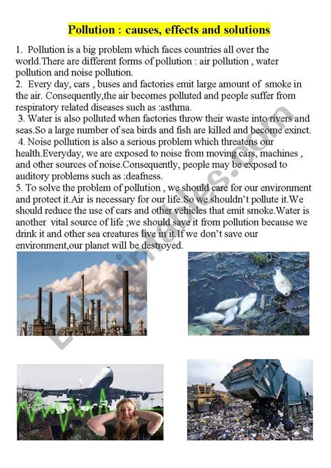 Pollutioncauses Effects And Solutions Esl Worksheet By Mhimed