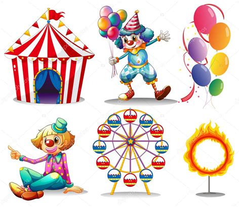 A Circus Tent Clowns Ferris Wheel Balloons And A Ring Of Fire Stock