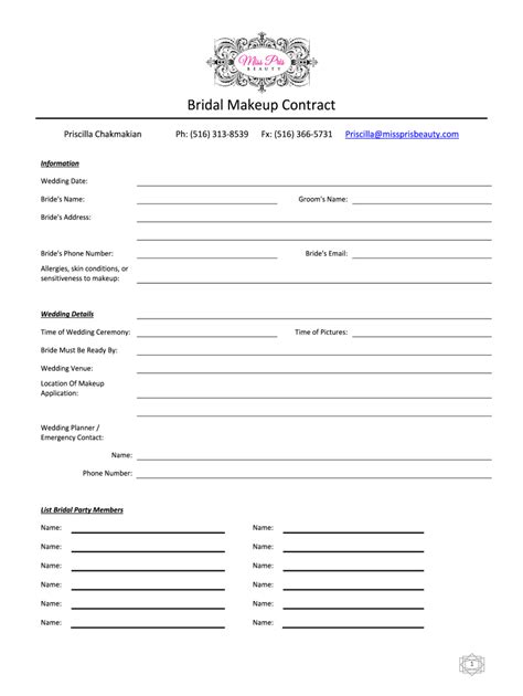 Bridal Makeup Contract Form Fill Out And Sign Printable Pdf Template