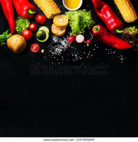 Tasty Food Background Food Frame Vegetables Stock Photo 1297090849