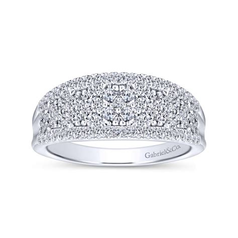 Curved Pave Mixed Diamonds Ring In 14k White Gold Womens Rings Long
