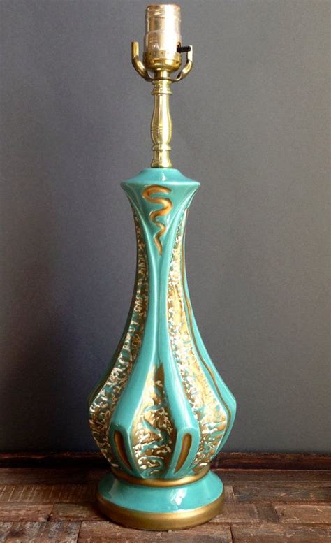 Mid Century Modern Turquoise And Gold Gilt Table Lamp Etsy Mid Century Lamp Mid Century