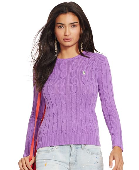 Lyst Polo Ralph Lauren Cable Knit Crewneck Sweater In Purple