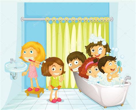 Niños En El Baño Vector Gráfico Vectorial © Interactimages Imagen