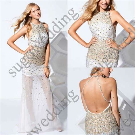 Sexy White High Straight Long Prom Dressesgowns Chiffon With Crystal