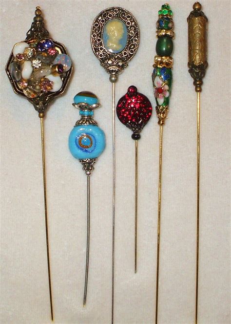 6 Antique Style Victorian Hat Pins With Vintage And Antique Pieces By