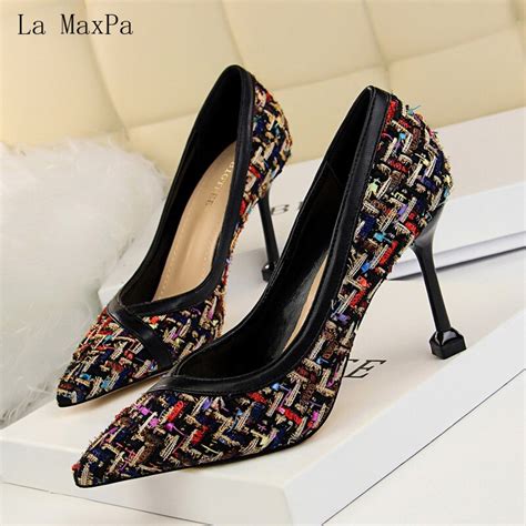 la maxpa atmosphere luxury fashion elegant women pumps high heels panelled color women shoes