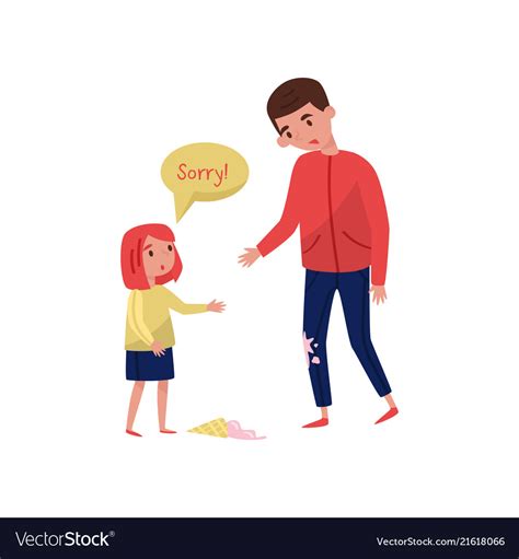 Polite Little Girl Apologizing To Young Guy Vector Image