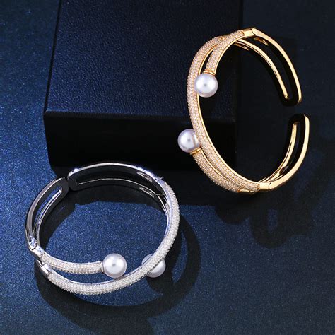 Ocesrio Luxury Gold Pearl Bracelets And Bangles Womens Open Cuff Bracelets For Women Joyas Mother