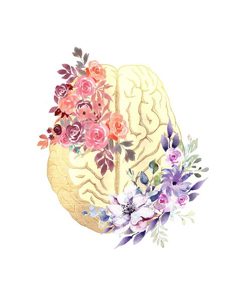 Floral Brain Anatomy Digital Art By Blue Press Pixels