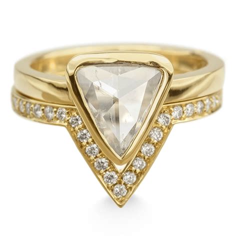 Triangle Diamond 14k Gold Engagement Ring Etsy