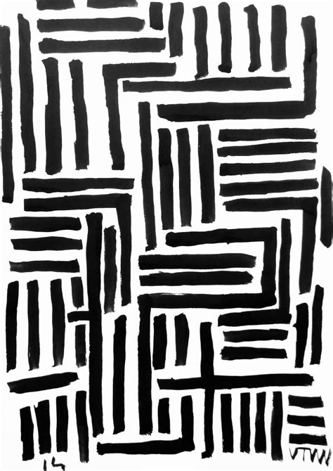 An Abstract Black And White Painting With Lines