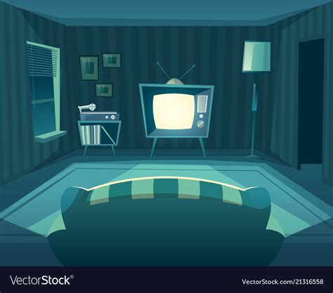 Collection of cartoon bedroom cliparts (43). Cartoon living room at night interior Royalty Free Vector