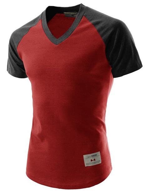 Unisex Slim Fit Casual V Neck Short Sleeve Contrast Raglan Tshirts