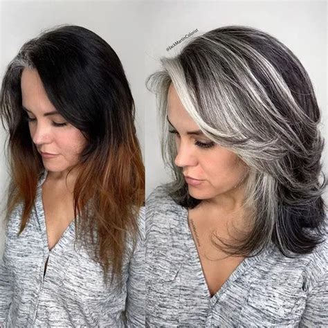 Gray can make hair appear a bit thinner than it previously looked. Transition To Grey Hair With Highlights Tips - Inspired ...