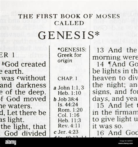 Close Up Of Verses Of Genesis In Holy Bible Stock Photo Alamy