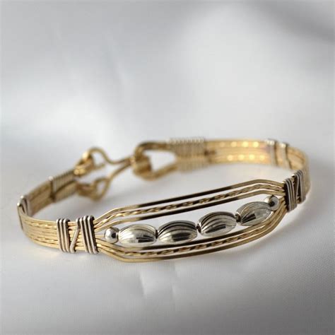 K Gold Filled Wire Wrapped Bangle Bracelet With Sterling Beads