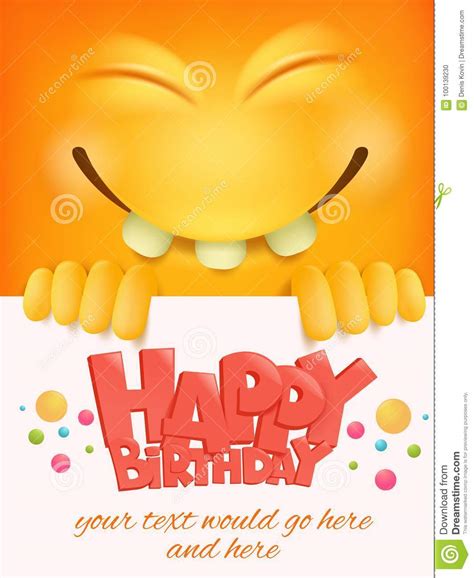 Happy Birthday Card Template With Yellow Smiley Face Emoticon