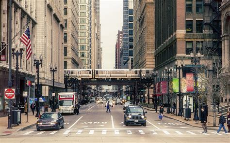 Chicago City Street Buildings People Cars Wallpaper Travel And