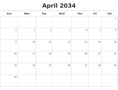 April 2034 Calendar Maker